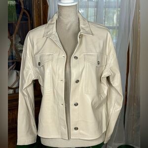 Tahari Cream Faux Leather Jacket